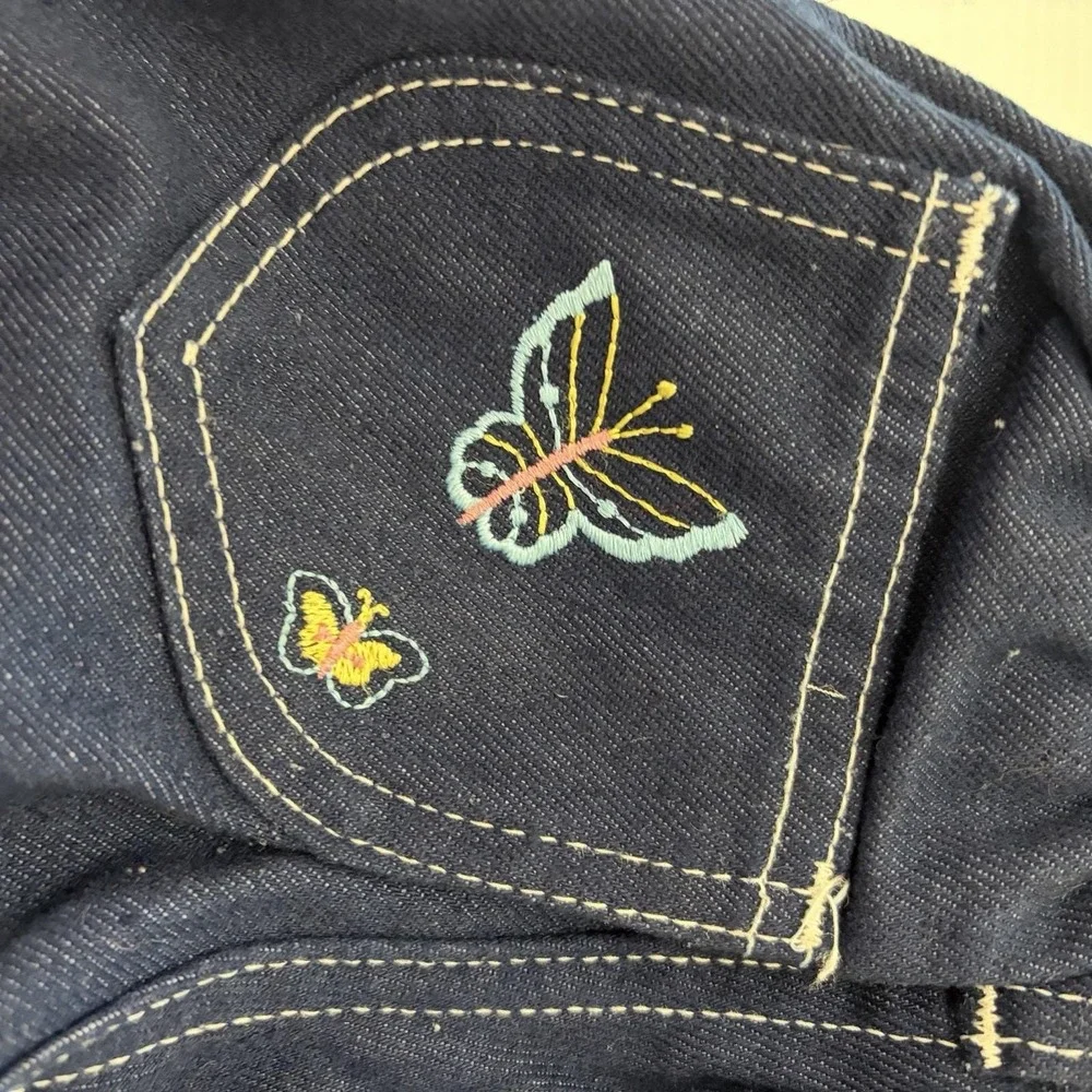 Vintage Sears Perma-Prest Toughskins Girls Embroidered Butterfly Jeans Sz 6 Slim